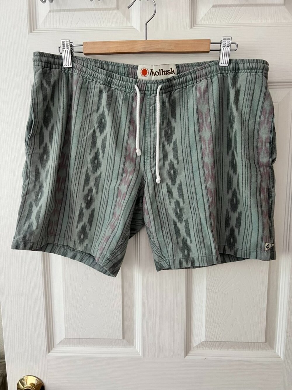Mollusk Surf Shop Farmer Dave Shorts Men's L Green Ikat Stripe